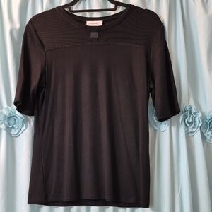 Carmen Marc Volvo Mesh Panel Classy Black Short-Sleeve Rib Yoke Top Sz M
